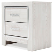 Ashley Furniture Altyra nightstand with a dark wood finish, featuring a single drawer and open shelf, shown from an angled side view.