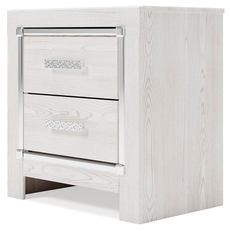 Ashley Furniture Altyra nightstand with a dark wood finish, featuring a single drawer and open shelf, shown from an angled side view.