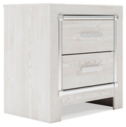 Ashley Furniture Altyra Nightstand with a closed drawer, dark wood finish, and sleek modern design, shown from an angled side view.