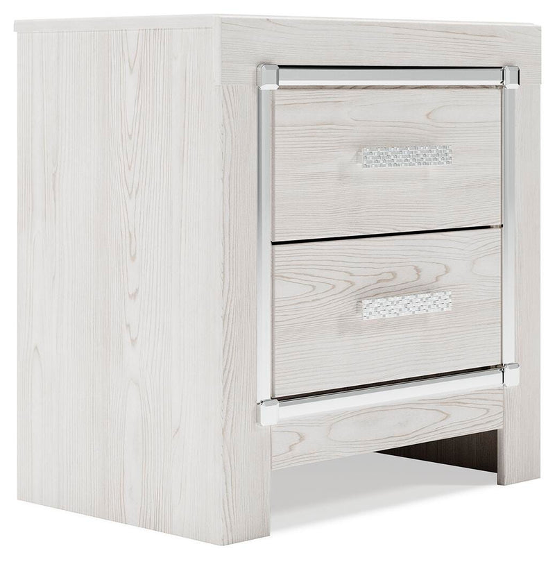 Ashley Furniture Altyra Nightstand with a closed drawer, dark wood finish, and sleek modern design, shown from an angled side view.