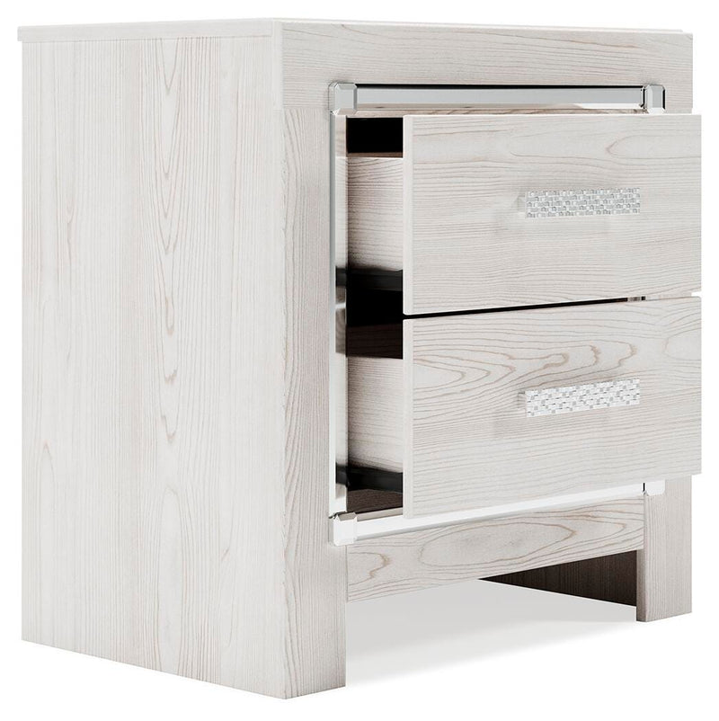 Ashley Furniture Altyra nightstand with open drawer and modern design, featuring a sleek wood finish and contemporary style.