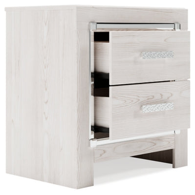Ashley Furniture Altyra Nightstand with open shelf and drawer, showcasing a modern wood finish and sleek design.