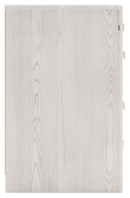 Ashley Furniture Altyra nightstand with a sleek wood finish and modern design, shown from a side view.