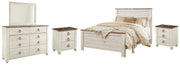 Ashley Furniture Willowton bedroom set featuring a bed, nightstands, and dresser in a classic, elegant design.