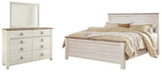 Ashley Furniture Willowton bedroom set with a modern bed frame, matching nightstands, and a spacious dresser in a cozy bedroom.