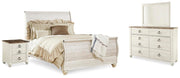Ashley Furniture Willowton Bedroom Set featuring a bed frame, matching nightstands, and dresser in a modern bedroom design.