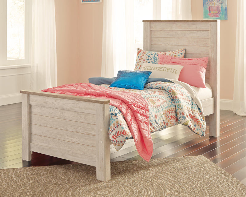 Ashley Furniture Willowton bedroom set, including a bed, nightstands, and dresser, featuring elegant wood finish and classic design.