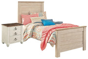 Ashley Furniture Willowton bedroom set including bed frame, nightstands, and dresser in a modern bedroom design.