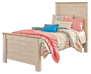 Ashley Furniture Willowton bedroom set featuring a bed, nightstands, and dresser with a modern wood finish and elegant design.