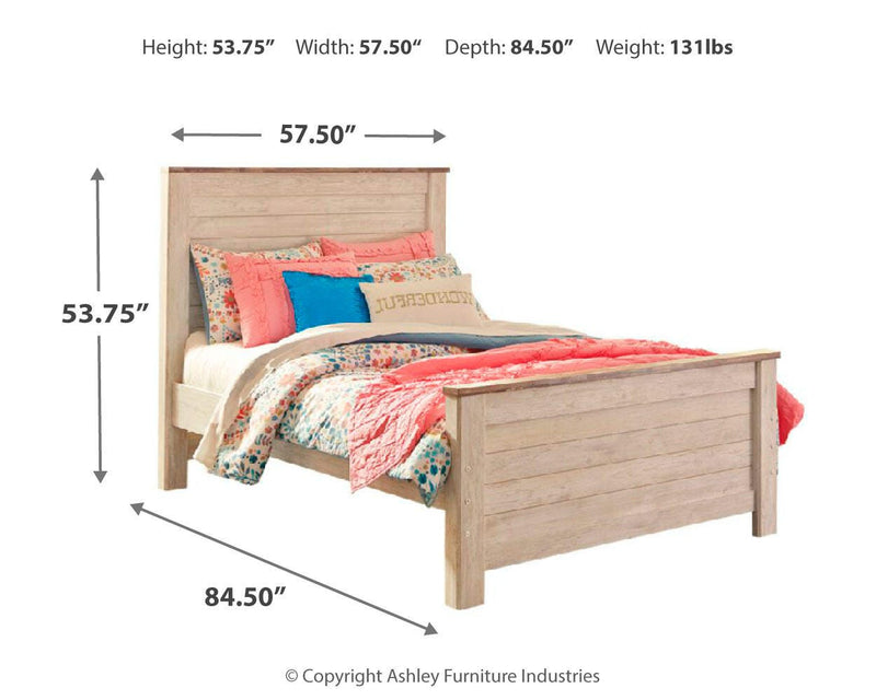 Ashley Furniture Willowton bedroom set featuring a bed, dresser, and nightstands in a warm wood finish.