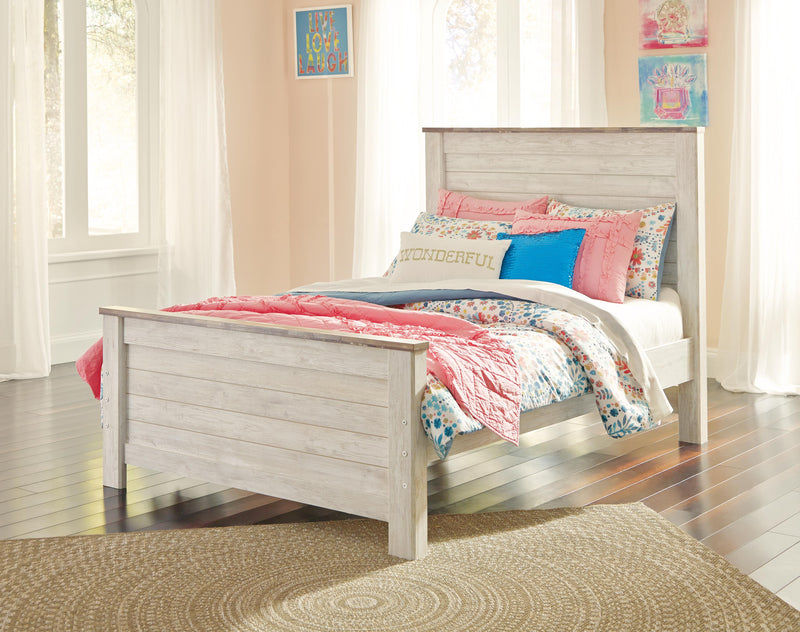 Ashley Furniture Willowton bedroom set with a bed, nightstands, and dresser in a stylish, modern design.