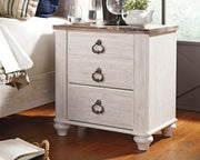 Ashley Furniture Willowton bedroom set with matching bed frame, nightstands, and dresser in a stylish bedroom scene.