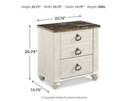 Ashley Furniture Willowton bedroom set featuring a bed frame, matching dresser, and nightstands in a stylish bedroom setting.