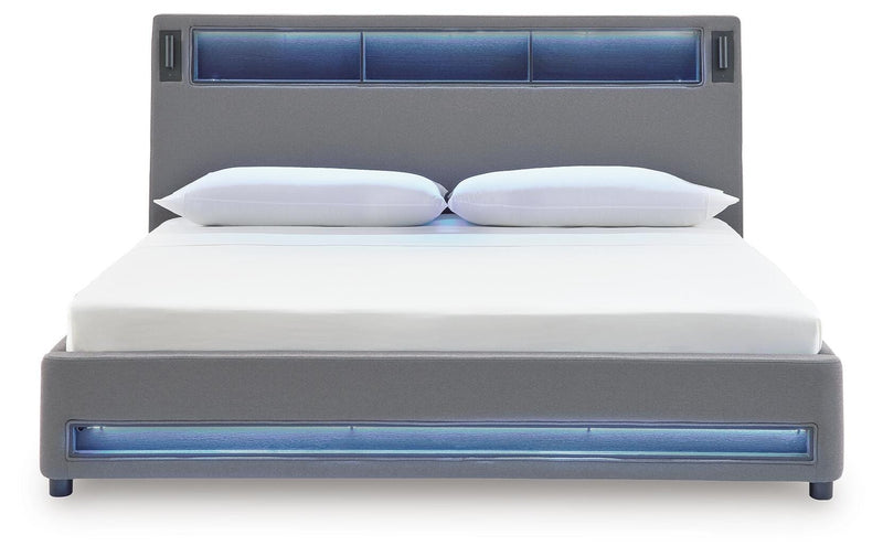Ashley Furniture Verishaw upholstered bed with a plush headboard, showcasing a stylish and comfortable bedroom centerpiece.