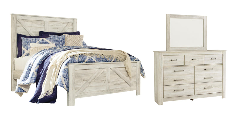Ashley Furniture Bellaby bedroom set featuring a stylish bed frame, dresser, and matching nightstands in a modern design.