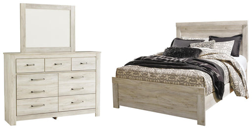 Ashley Furniture Bellaby bedroom set featuring a bed frame, dresser, and nightstands in a modern style.