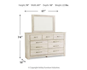Ashley Furniture Bellaby bedroom set featuring a bed, matching nightstands, and dresser with modern design and neutral finish.