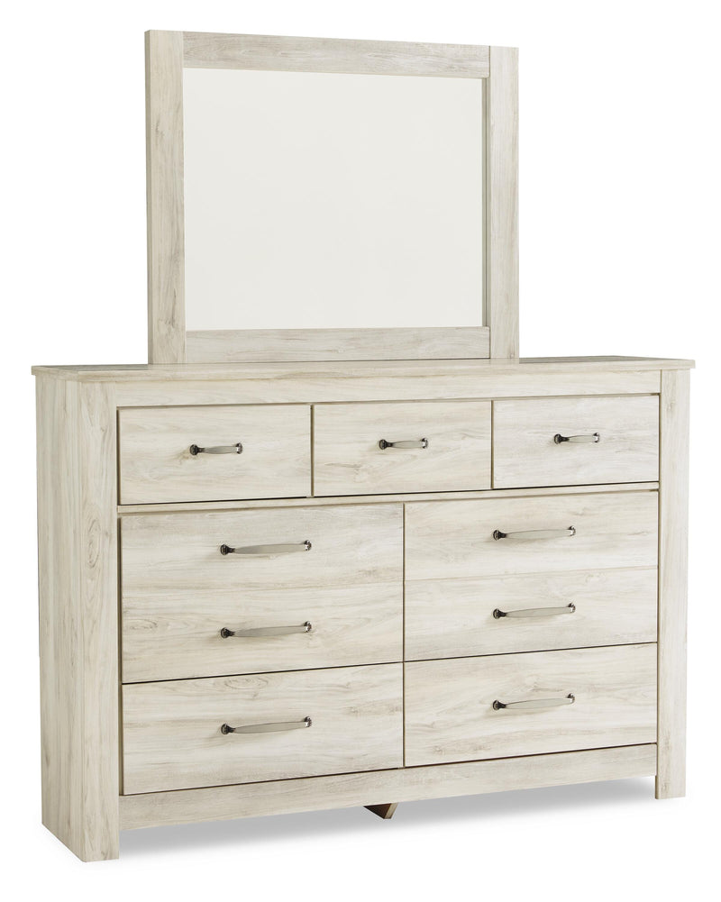Ashley Furniture Bellaby bedroom set with a bed, nightstands, and dresser in a modern design, featuring neutral tones and stylish finishes.
