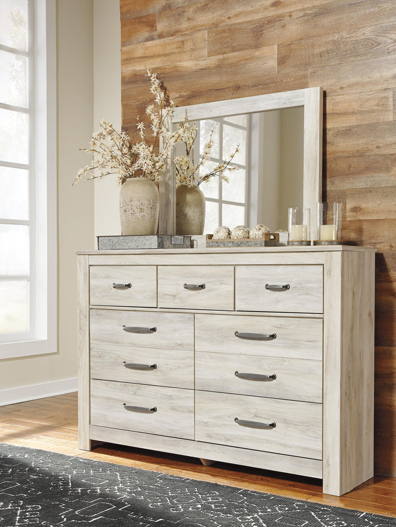 Ashley Bellaby Dresser with multiple drawers and a dark wood finish, showcasing a modern bedroom storage solution.