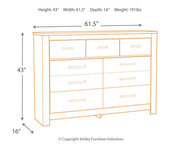 Bellaby dresser by Ashley Furniture featuring a sleek modern design with multiple drawers and a dark wood finish.