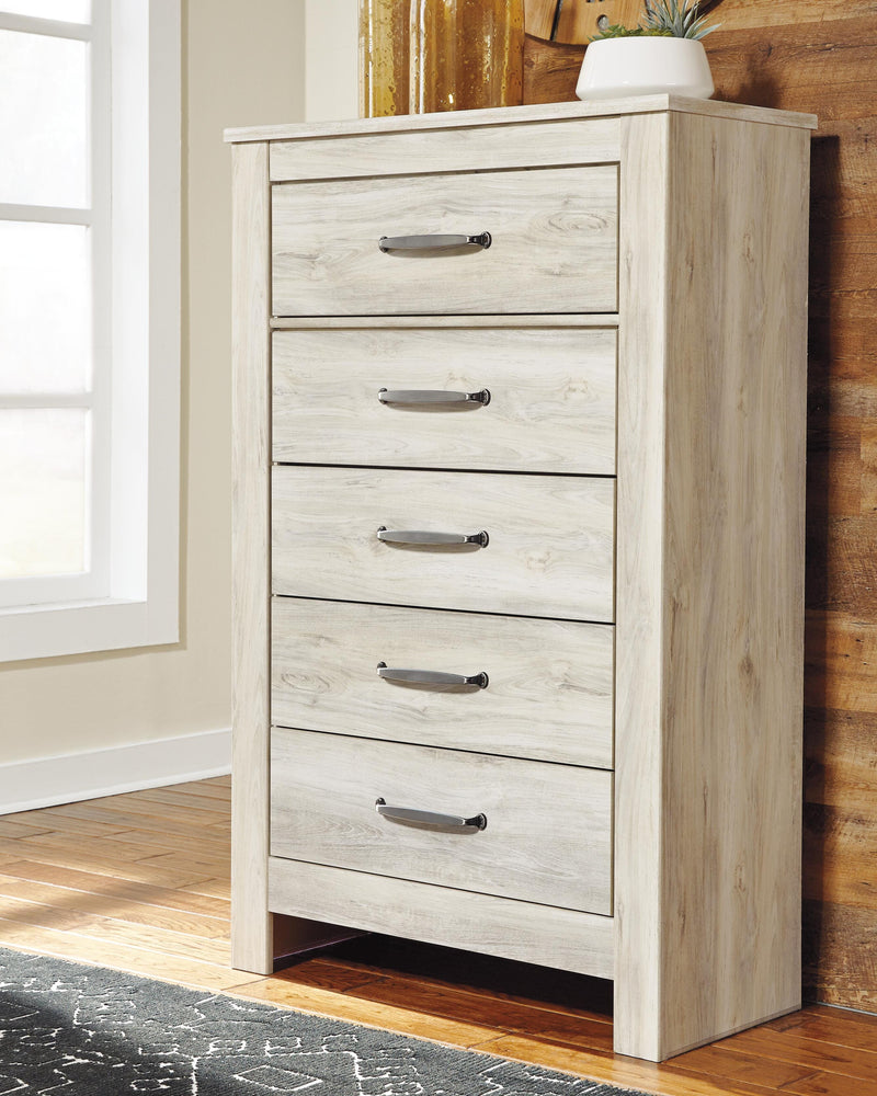 Ashley Furniture Bellaby chest of drawers, modern wooden storage chest with multiple drawers, natural finish, and sleek design.