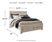 Ashley Furniture Bellaby bed with two storage drawers, showcasing a modern bed frame with built-in under-bed storage drawers.