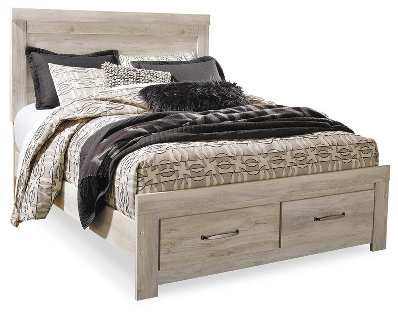 Ashley Furniture Bellaby bed with two storage drawers, featuring a modern wooden frame and sleek design.