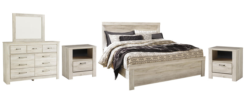 Ashley Furniture Bellaby bedroom set with a bed, matching nightstands, and dresser in a modern bedroom layout.