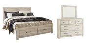 Ashley Furniture Bellaby bedroom set with a bed, dresser, and nightstands in a modern design, shown in a stylish bedroom setting.