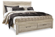 Ashley Furniture Bellaby bed with two storage drawers, showcasing a modern wooden bed frame with clean lines and built-in storage.