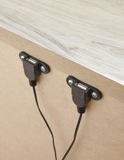 Ashley Furniture Bellaby nightstand with USB ports, dark wood finish, two drawers, and modern design.