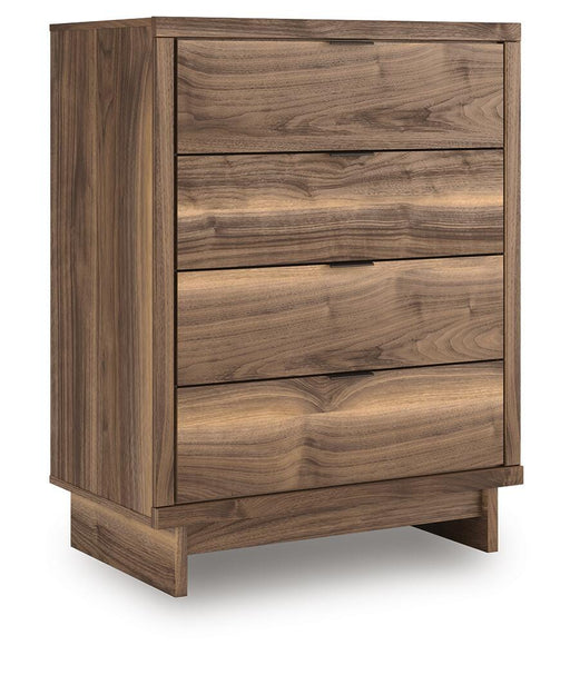 Ashley Furniture Chirason chest of drawers with multiple drawers, wood finish, and modern design, shown from an angled perspective.