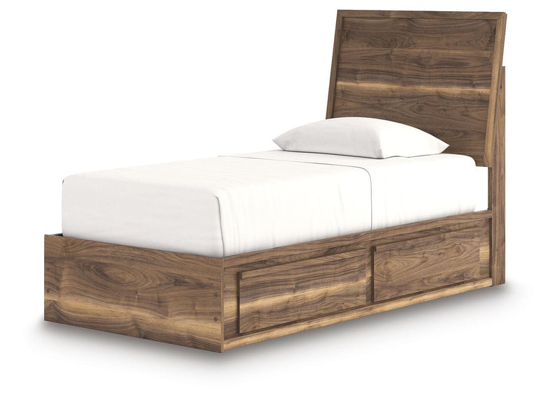 Ashley Furniture Chirason Bed showing a stylish wooden bed frame with a headboard and footboard in a modern bedroom setting.