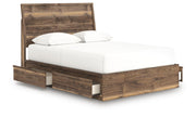 Ashley Furniture Chirason Bed with a wooden frame, detailed headboard, and polished finish, shown from an angled open view.