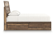 Ashley Furniture Chirason Bed with a sleek wooden frame and modern design, shown from a side angle.