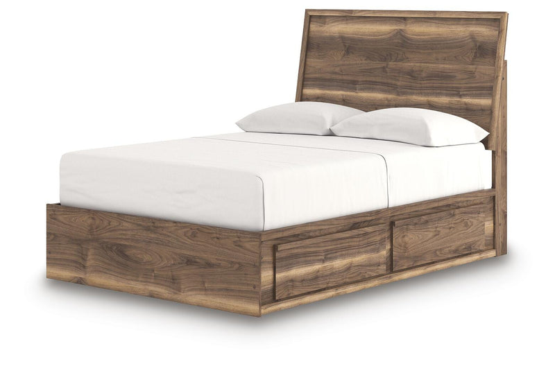 Ashley Furniture Chirason Bed with a sturdy wooden frame, detailed headboard, and elegant finish shown from an angled view.