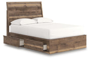 Ashley Furniture Chirason Bed with a wooden frame, headboard, and footboard in a classic design, viewed from an angled open perspective.