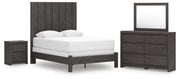Ashley Furniture Fraluna bedroom set featuring a bed frame, matching nightstands, and a dresser in a modern bedroom style.