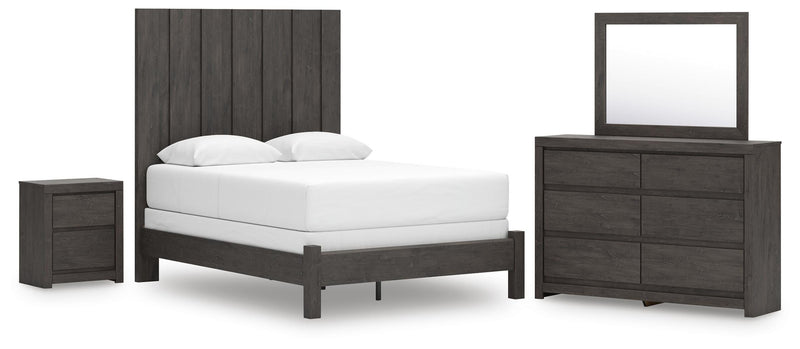 Ashley Furniture Fraluna bedroom set featuring a bed frame, matching nightstands, and a dresser in a modern bedroom style.
