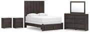 Ashley Furniture Fraluna bedroom set with bed frame, nightstands, and dresser in a modern bedroom decor.