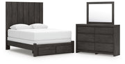 Ashley Furniture Fraluna bedroom set with a bed, nightstands, and dresser in a modern, elegant bedroom scene.