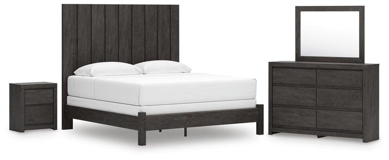 Ashley Furniture Fraluna bedroom set with a bed frame, nightstands, and matching dresser in a stylish bedroom scene