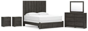 Ashley Furniture Fraluna bedroom set with a bed, nightstands, and dresser in a modern bedroom decor scene.