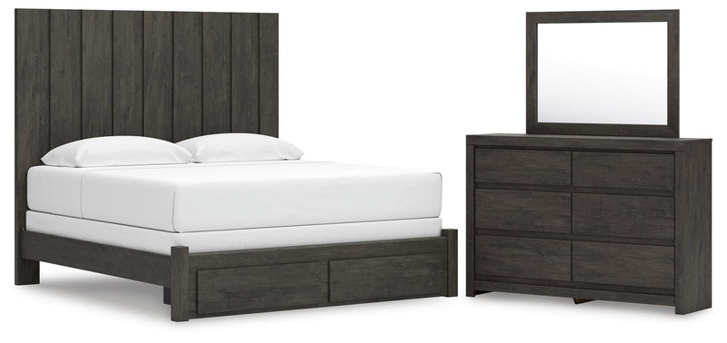 Ashley Furniture Fraluna bedroom set with a bed, nightstands, and dresser in a modern bedroom design.