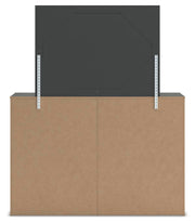 Ashley Furniture Fraluna bedroom set with a bed frame, nightstands, and dresser in a modern bedroom scene.