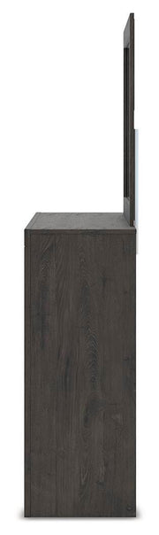 Ashley Furniture Fraluna bedroom set with a bed, matching nightstands, and dresser in a modern design.