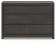 Ashley Furniture Fraluna dresser with six drawers and sleek wood finish, shown from the front.