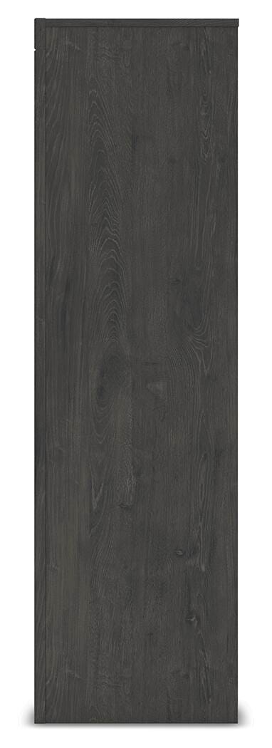Ashley Furniture Fraluna chest of drawers with a sleek wood finish and multiple storage drawers, shown from the side.