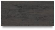 Ashley Furniture Fraluna chest of drawers with a dark wood finish and sleek top surface, featuring multiple drawers for storage.
