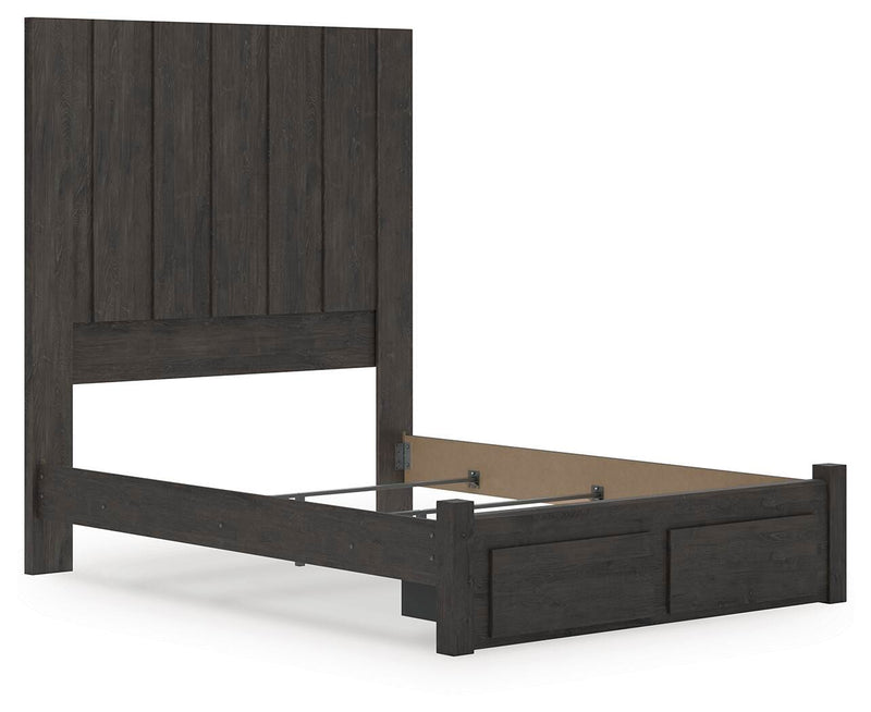 Ashley Furniture Fraluna bedroom set with a modern bed frame, matching nightstands, and stylish bedroom furniture shown from an angled view